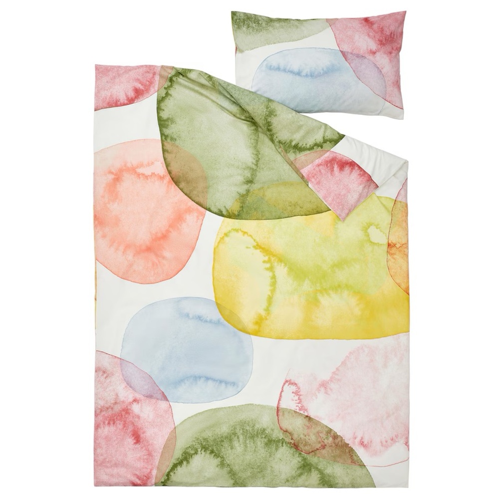 IKEA OLYMPTISTEL Duvet cover and pillowcase,multicolor, Twin Watercolor pattern
